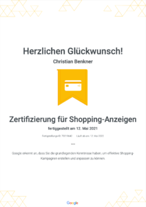 google ads zertifizierung shopping anzeigen 212x300