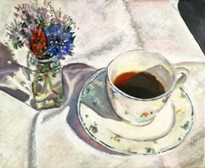 A Cup of Black Coffee with Flowers by Jurakuba art oil painting on canvas 30 x 24 300x246