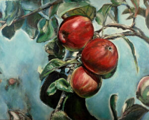 Apples in garden by Jura Kuba oil painting on canvas 50 x 40 cm 300x242