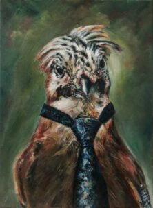 Brown Bird with a Tie by Jura Kuba Art Oil painting on stretched canvas 222x300