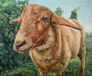 Brown Sheep by Jura Kuba Art Oil painting on stretched canvas 46 x 38 cm 300x247