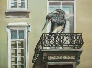 Grey Heron in Balcony by Jura Kuba Art Oil painting on stretched canvas 80 x 60 cm 300x222