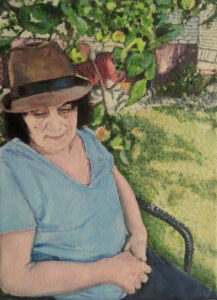 Mums Portrait with a Hat by Jura Kuba oil painting on canvas 24 x 18 cm 217x300