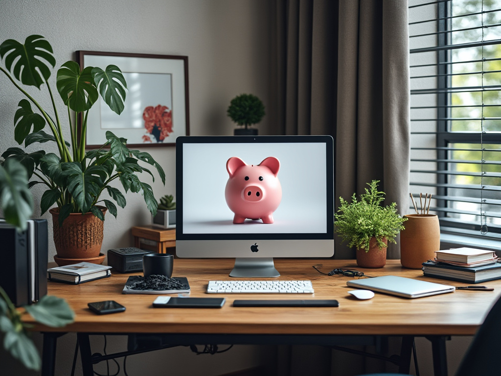 Sparschwein auf Office-Screen