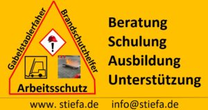 Aufkleber Dreieck mit Text und Firmendaten 300x159